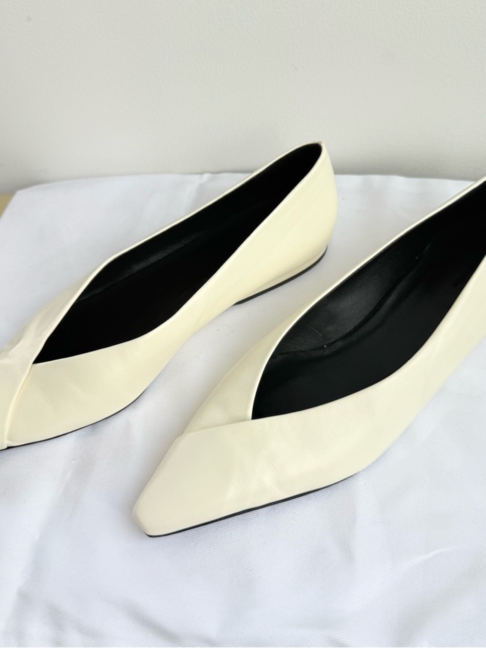 Barsi White Leather Ballet Flats size 39 - Loulou de Saison - Picture 7 of 14